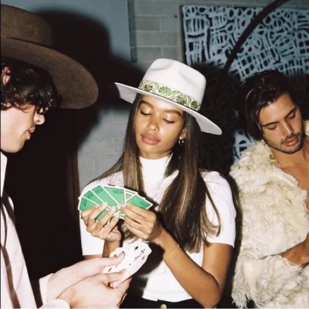 LACK OF COLOR BEVERLY IVY GREEN FEDORA WOOL WITH VINTAGE FRENCH RIBBON NWT